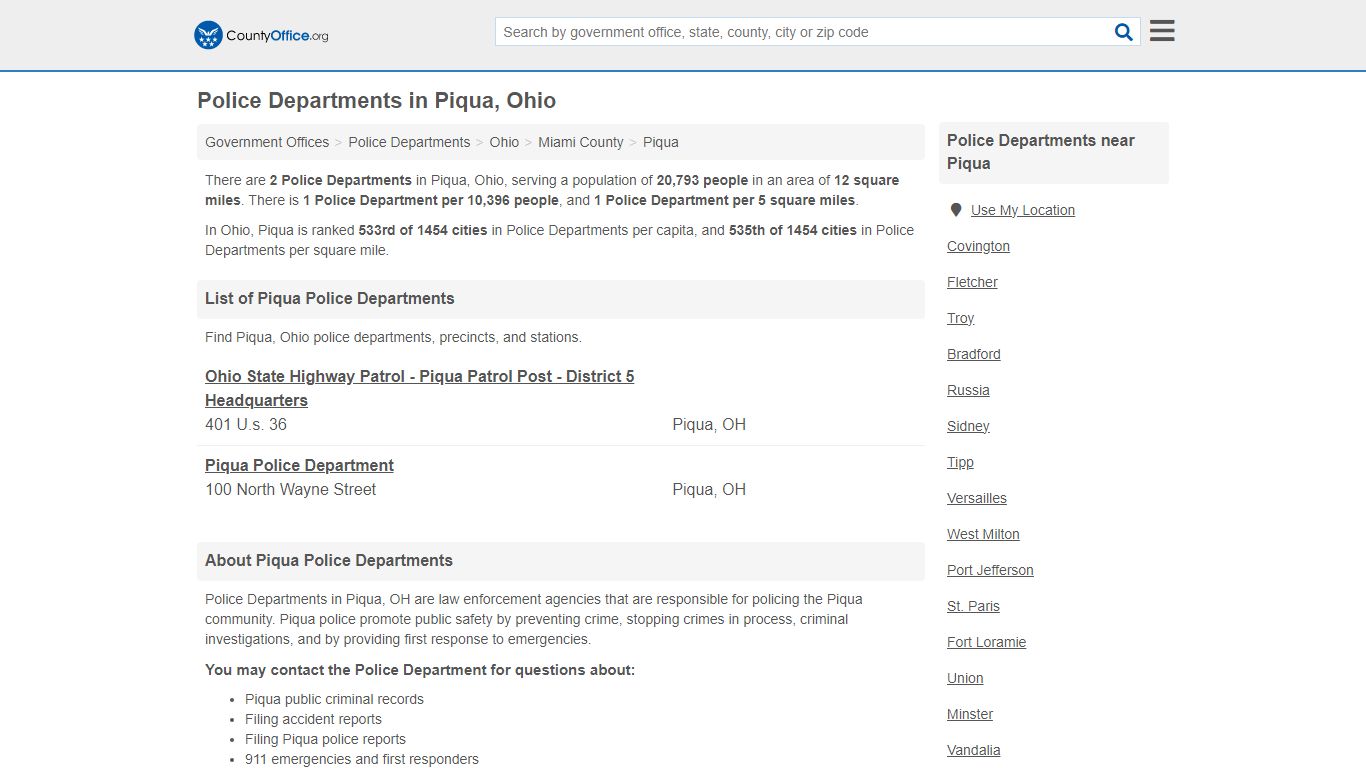 Police Departments - Piqua, OH (Arrest Records & Police Logs)